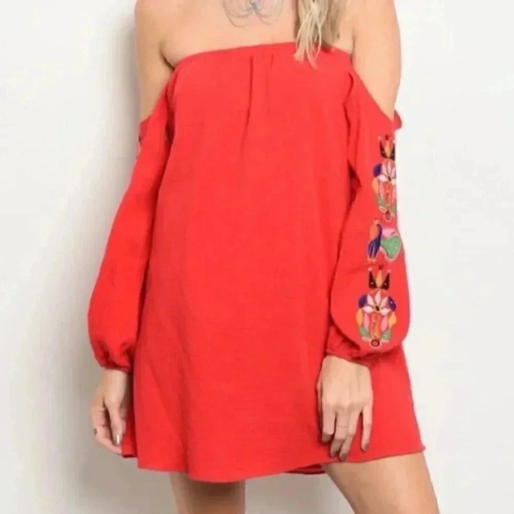 RED EMBROIDED DRESS